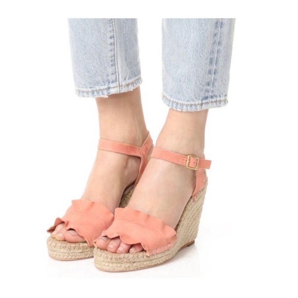 Loeffler Randall Gabby Melon Suede Ruffle Espadrille Wedge Sandals Size 10